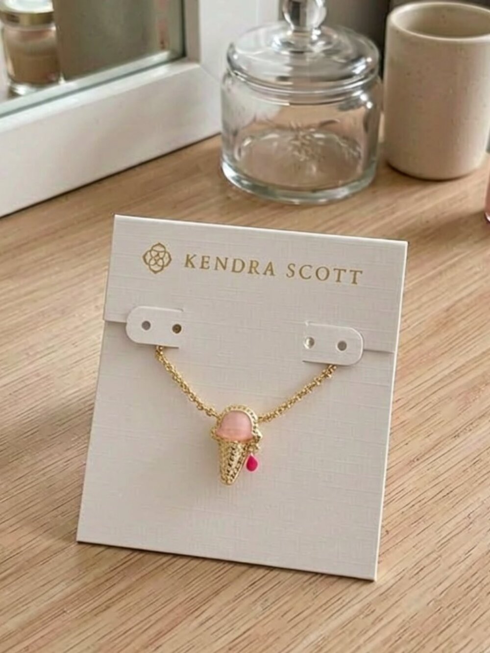 ice gold pastel pink mother of pearl pendant necklace